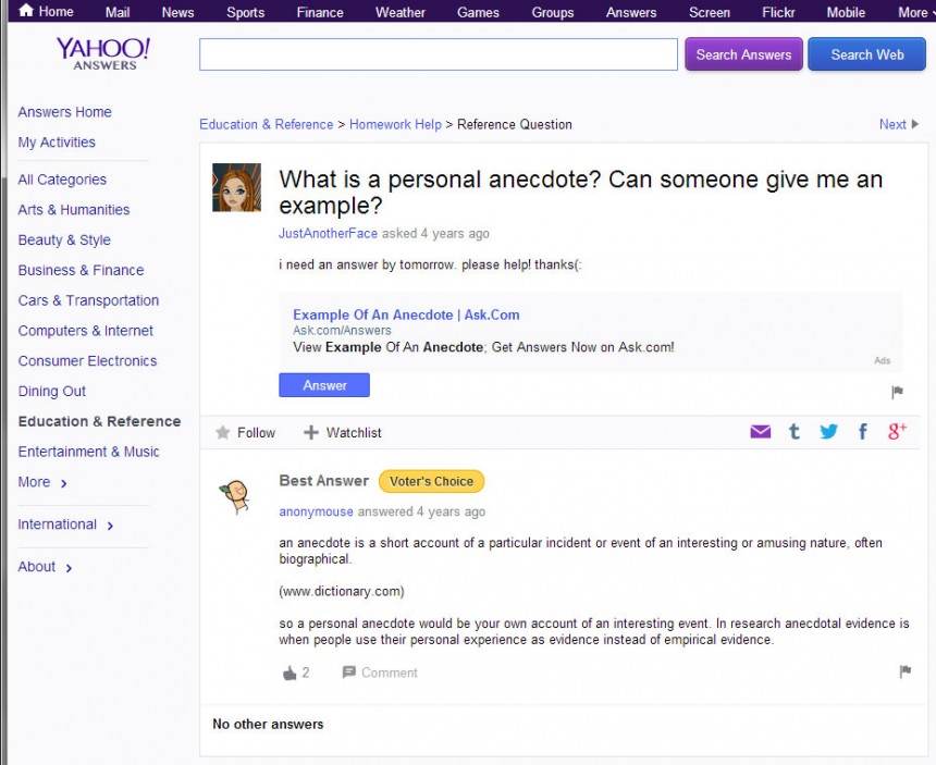 personal-anectdote-yahoo-answers