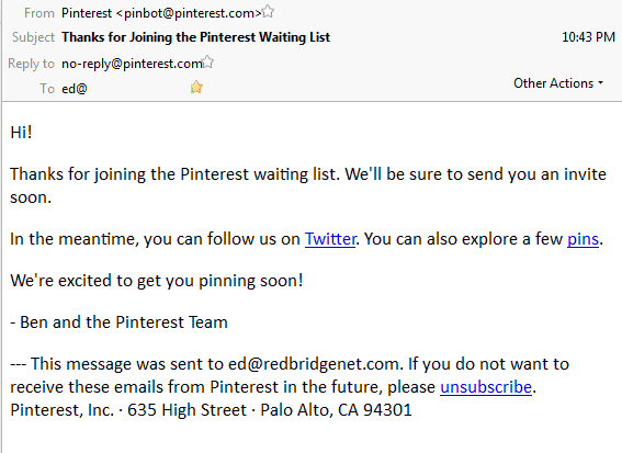 Thanks for Joining the Pinterest Waiting List